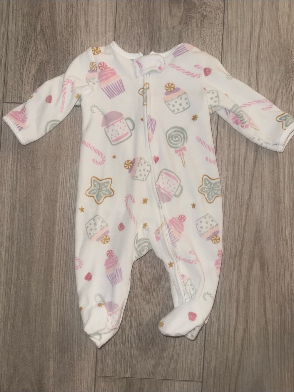 CARTERS Baby One-Piece Footed Pajamas in White with Pastel Sweets Print